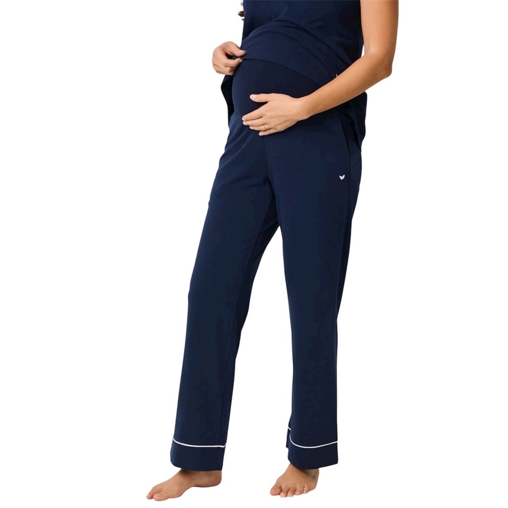 Petite Plume Peruvian Pima Cotton Navy Luxury Soft Cozy Maternity Pajama Pants S